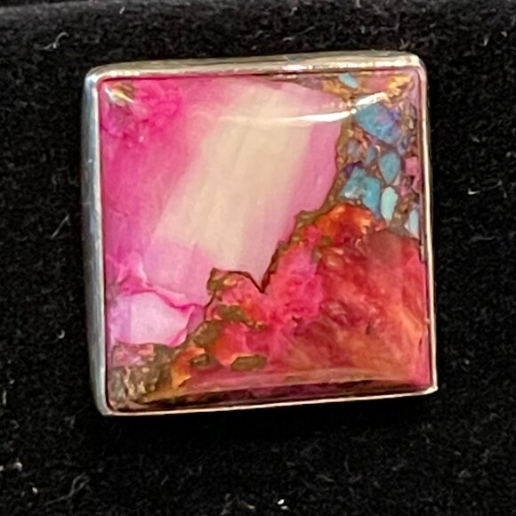 Kingman Turquoise Purple Dahlia Pierced Earrings set in 925 Silver - Picture 4 of 12